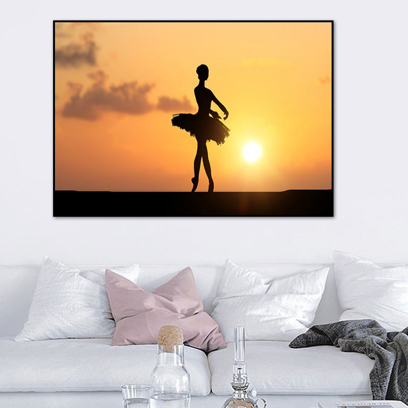 Beautiful Photo Sunset Ballerina Canvas Wall Art for Girls Bedroom, Pastel Color