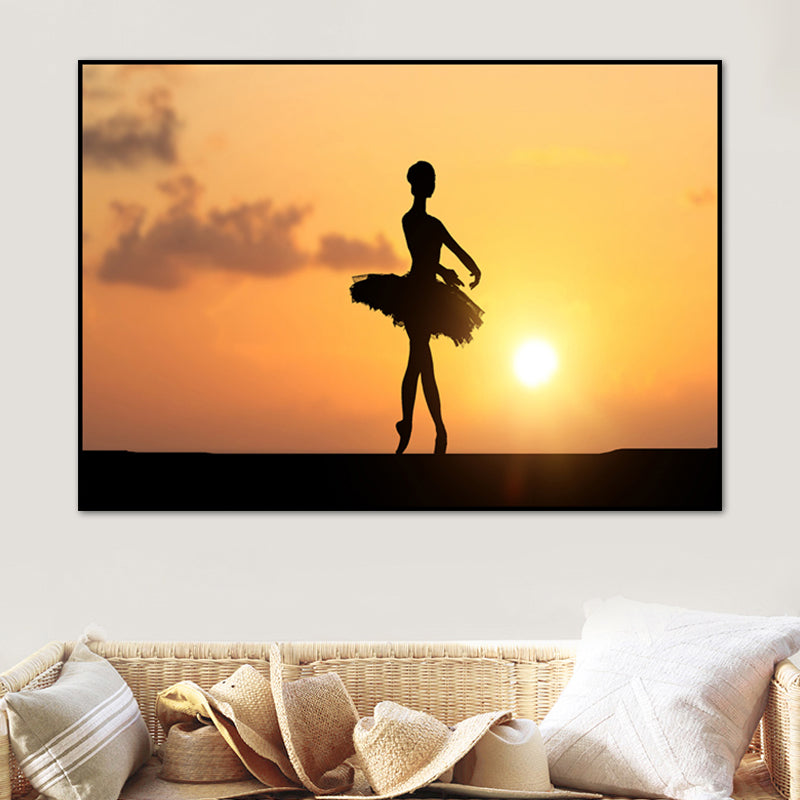 Beautiful Photo Sunset Ballerina Canvas Wall Art for Girls Bedroom, Pastel Color