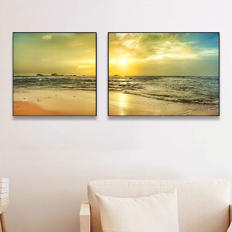 Toile de paysage de mer au coucher du soleil, décoration murale tropicale multi-pièces de couleur pastel pour la maison