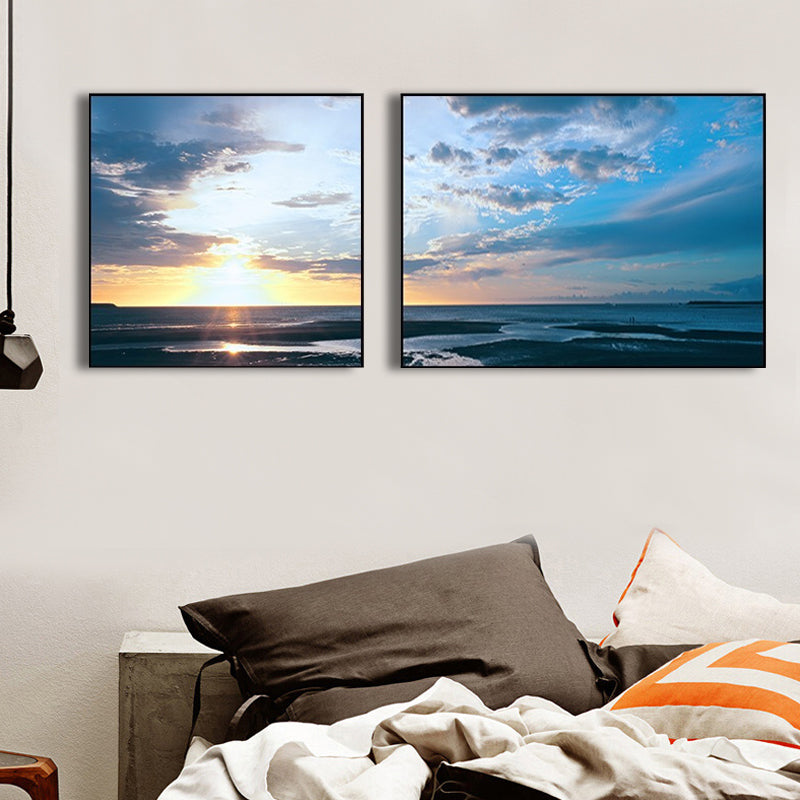 Toile de paysage de mer au coucher du soleil, décoration murale tropicale multi-pièces de couleur pastel pour la maison