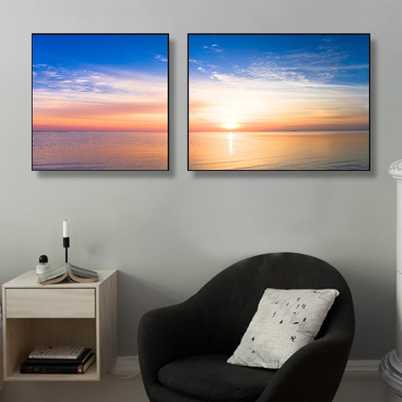 Toile de paysage de mer au coucher du soleil, décoration murale tropicale multi-pièces de couleur pastel pour la maison