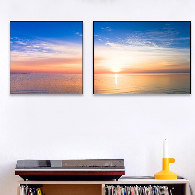Toile de paysage de mer au coucher du soleil, décoration murale tropicale multi-pièces de couleur pastel pour la maison