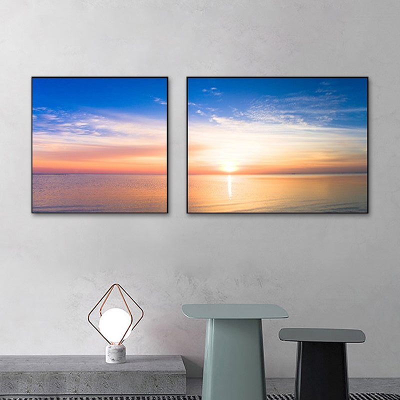 Toile de paysage de mer au coucher du soleil, décoration murale tropicale multi-pièces de couleur pastel pour la maison