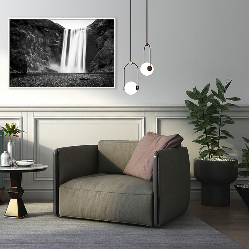 Vintage Waterfall and Mount Canvas Black Bathroom Wall Art Print, Multiple Sizes