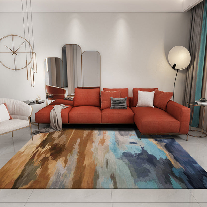 Stijlvol modernisme vloerkleed met veelkleurige aquarel en werveling gestreept patroon vloerkleed Diervriendelijk antislip wasbaar vloerkleed voor decoratie