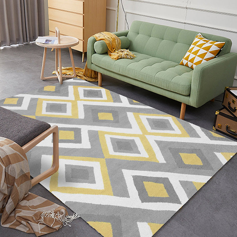 Moroccan Geometric Pattern Rug Grey and Yellow Polyester Rug Washable Pet Friendly Non-Slip Area Rug for Living Room