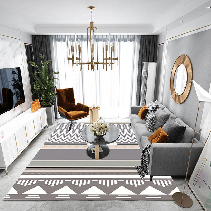 Tapis bohémien gris polyester tourbillonnage de rayures de bande