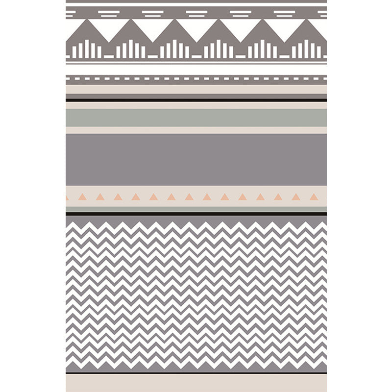 Grauer Bohemian Teppich Polyester Wirbelstreifenmuster Teppich Haustierfreundlich waschbar