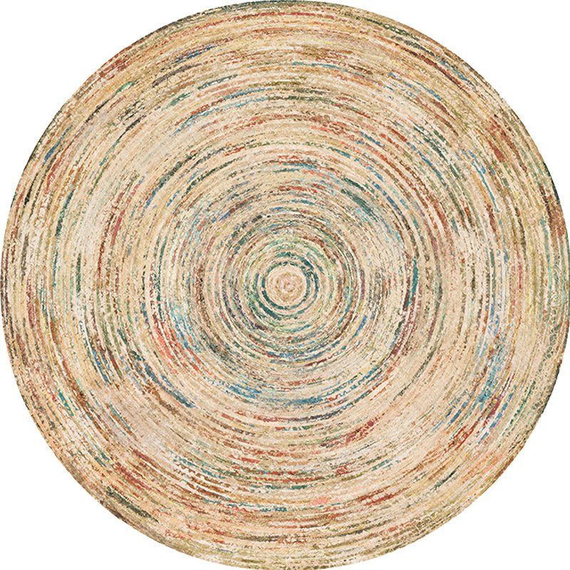 Retro Tribal Circles Pattern Rug Yellow and Red Polyester Rug Washable Pet Friendly Anti-Slip Carpet for Living Room