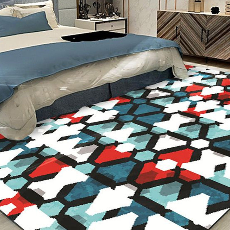 Bohemian Tribal Geometric Pattern Rug Multicolor Polyester Rug Washable Pet Friendly Anti-Slip Carpet for Living Room