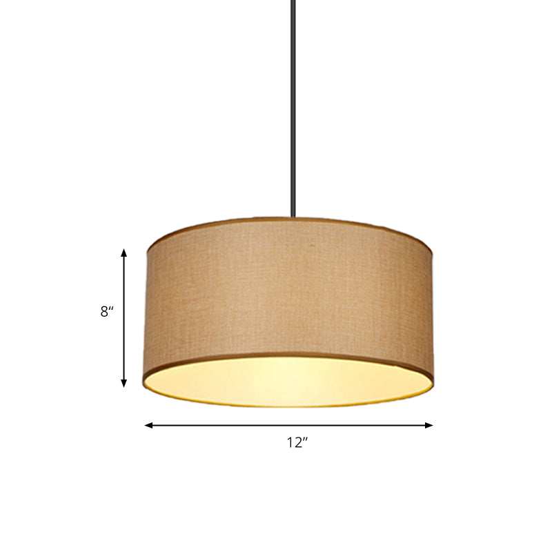 Drum Pendant Light Fixture Simple Fabric Beige LED Hanging Ceiling Light, 12"/16"/19.5" Dia