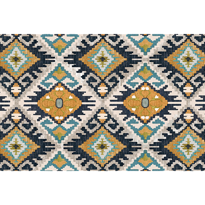 Traditional Tribal Flower Pattern Rug Multicolor Moroccan Rug Polyester Pet Friendly Non-Slip Backing Washable Area Rug for Living Room