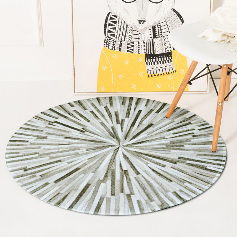 Funky Radial Pattern Rug Grey and Silver Modernism Rug Polyester Washable Pet Friendly Anti-Slip Carpet for Living Room