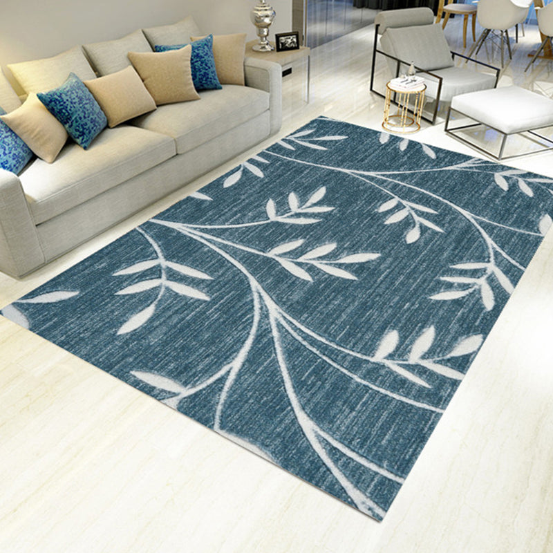 Novelty Leaf Pattern Rug Green and Grey Polyester Rug Washable Pet Friendly Non-Slip Area Rug for Living Room