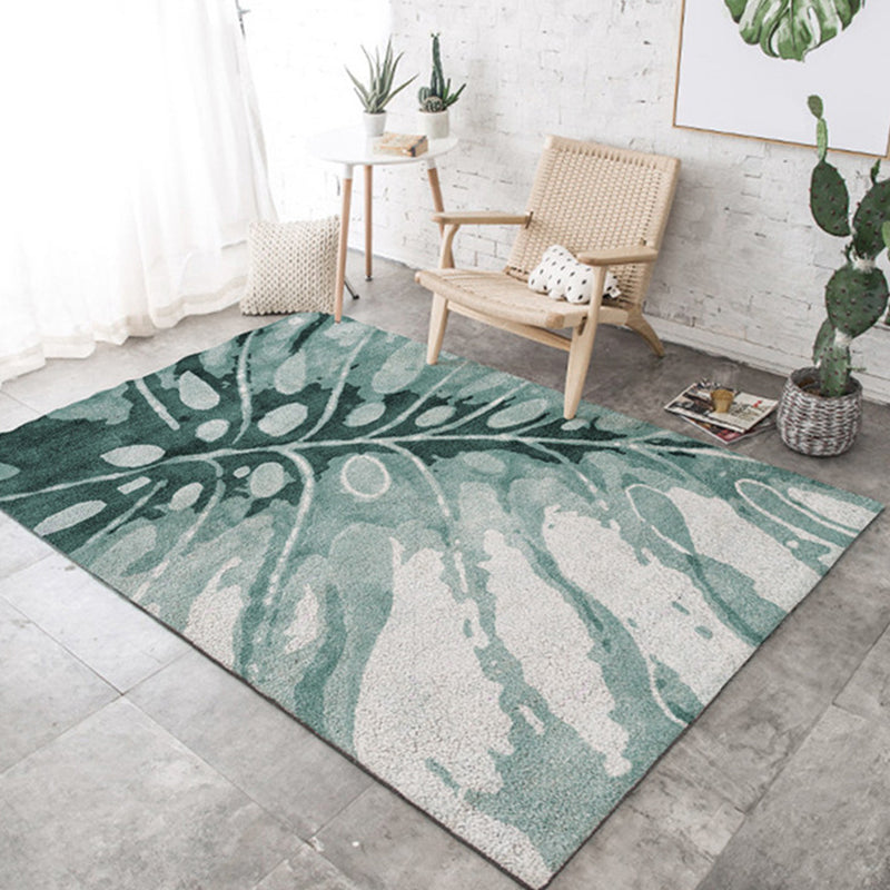 Novelty Leaf Pattern Rug Green and Grey Polyester Rug Washable Pet Friendly Non-Slip Area Rug for Living Room