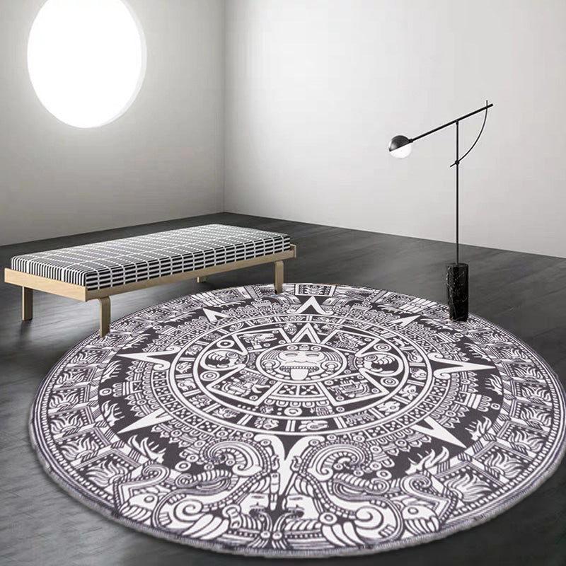 Vintage Floral Pattern Rug Blue and Black Polyester Rug Washable Pet Friendly Non-Slip Area Rug for Living Room