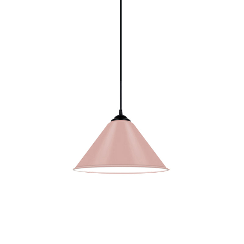 Luz colgante de cono de metal moderno 1 luz colgante de color rosa/amarillo/verde, 12 "/14"/16 "Dia