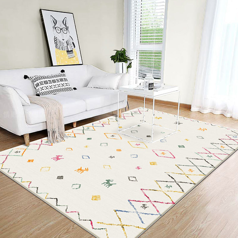 Bohemian Tribal Pattern Rug Light Yellow and Beige Polyester Rug Non-Slip Backing Washable Pet Friendly Carpet for Home