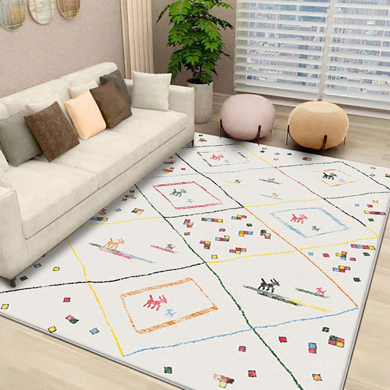 Bohemian Tribal Pattern Rug Light Yellow and Beige Polyester Rug Non-Slip Backing Washable Pet Friendly Carpet for Home