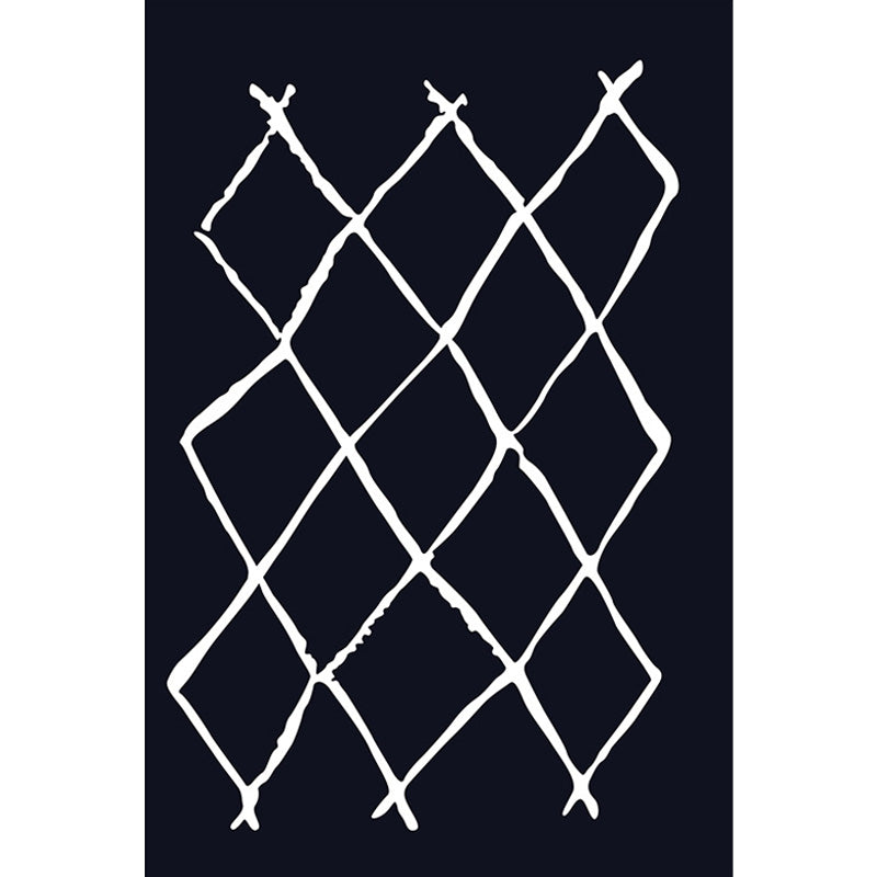 Moroccan Rhombus Pattern Rug Black and White Polyester Rug Washable Pet Friendly Non-Slip Area Rug for Living Room