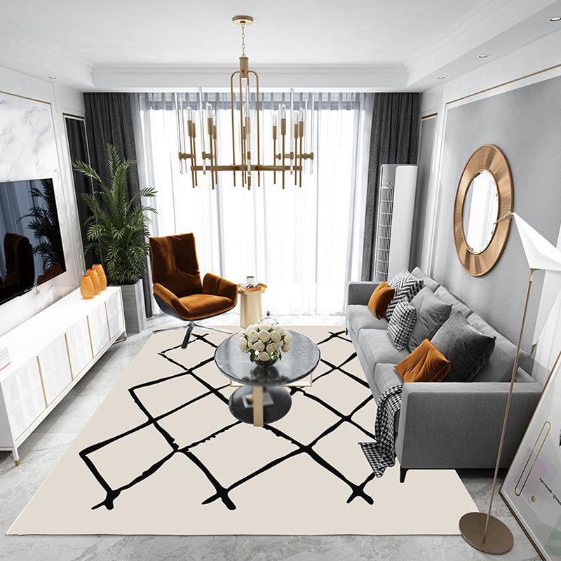 Moroccan Rhombus Pattern Rug Black and White Polyester Rug Washable Pet Friendly Non-Slip Area Rug for Living Room