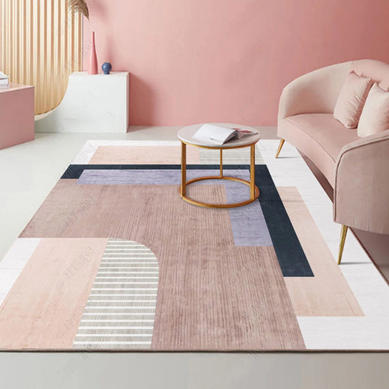 Colorblock Stripe Pattern Rug Polyester Modern Rug Washable Anti-Slip Pet Friendly Area Rug for Living Room