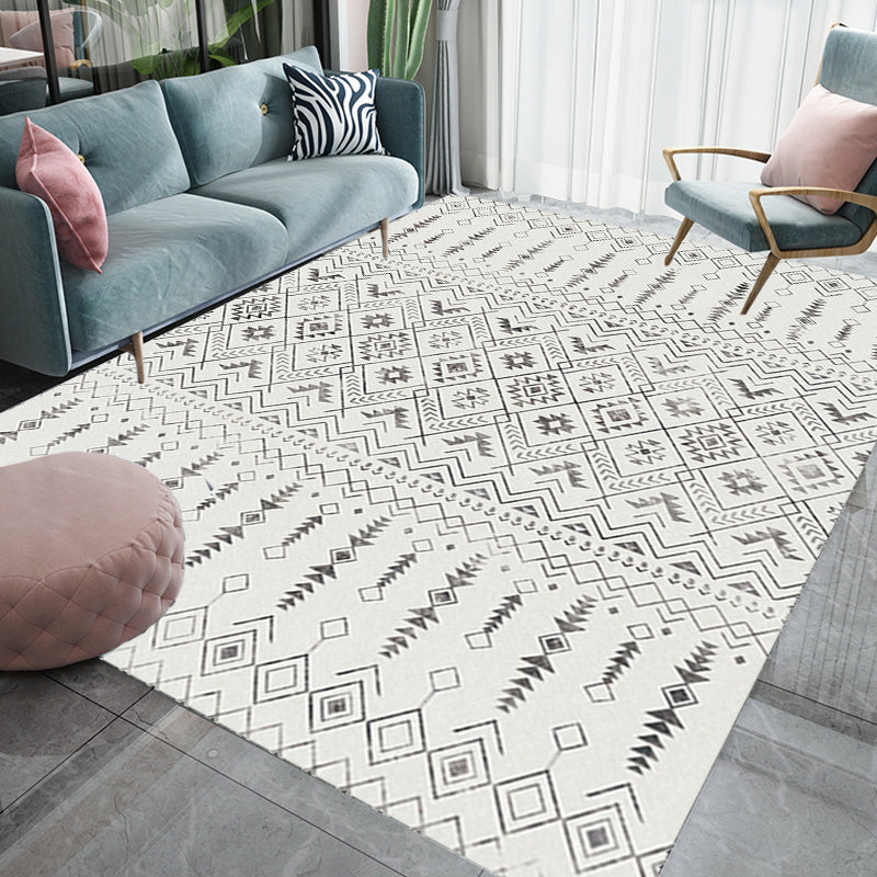 White and Black Bohemian Rug Polyester Striped Pattern Rug Pet Friendly Washable Anti-Slip Backing Carpet for Decoration