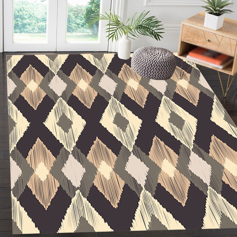 Moroccan Geometric Pattern Rug Orange and Brown Polyester Rug Washable Pet Friendly Non-Slip Area Rug for Living Room
