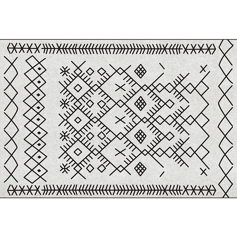 Bohemian Tribal Geometric Pattern Rug Light Grey Polyester Rug Machine Washable Non-Slip Backing Area Rug for Living Room