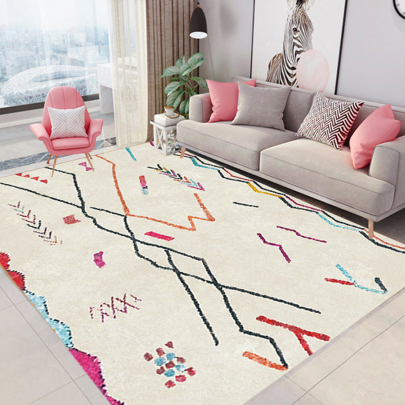 Retro Tribal Pattern Rug Light Grey Polyester Washable Pet Friendly Anti-Slip Carpet for Living Room