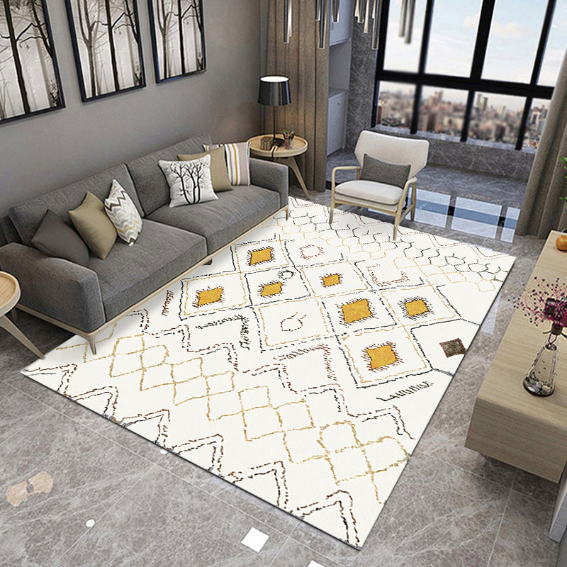 Retro Tribal Pattern Rug Light Grey Polyester Washable Pet Friendly Anti-Slip Carpet for Living Room