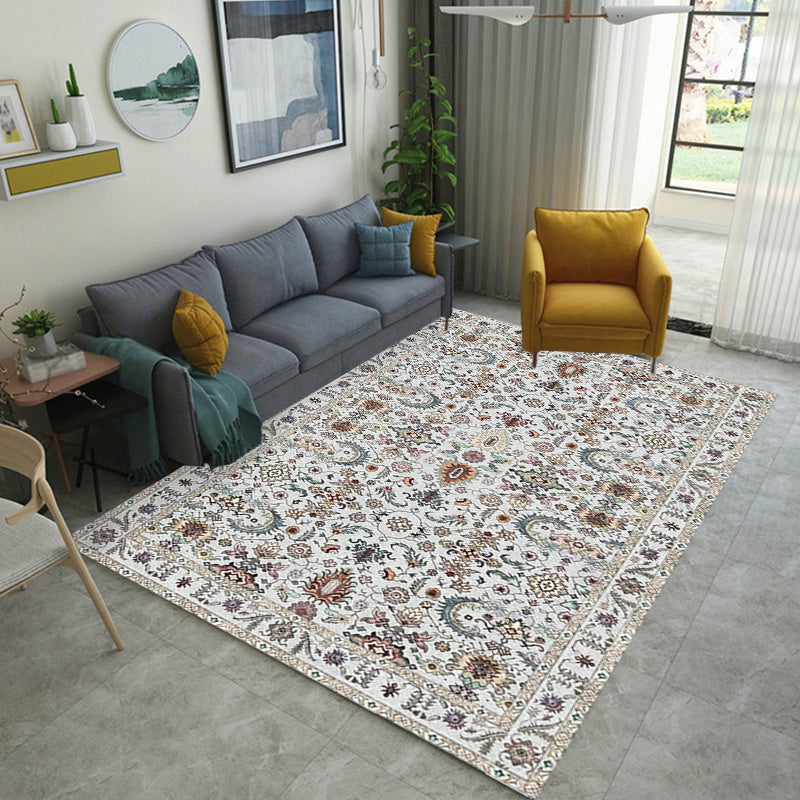 Retro Tribal Flower Pattern Rug Pink and Grey Polyester Rug Washable Pet Friendly Anti-Slip Carpet for Living Room