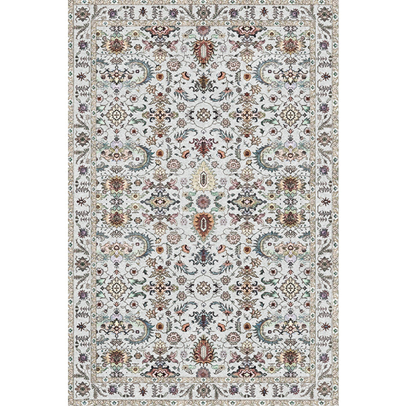 Retro Tribal Flower Pattern Rug Pink and Grey Polyester Rug Washable Pet Friendly Anti-Slip Carpet for Living Room