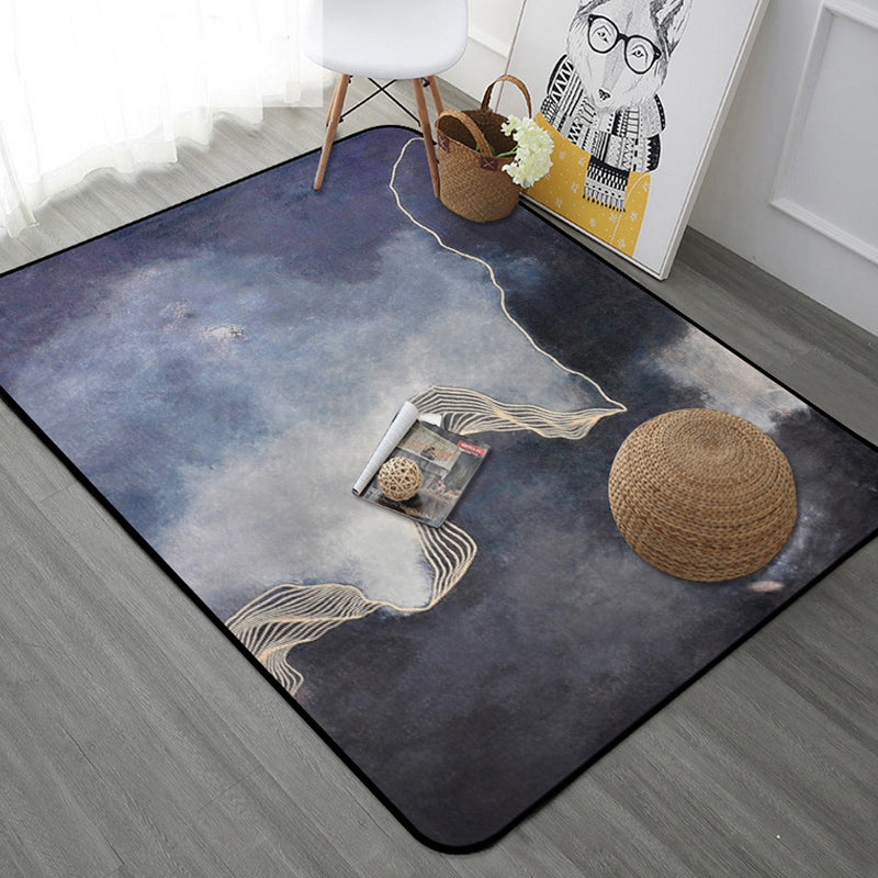 Dark Grey Modernist Rug Polyester Abstract Rug Pet Friendly Machine Washable Anti-Slip Backing Carpet for Decoration