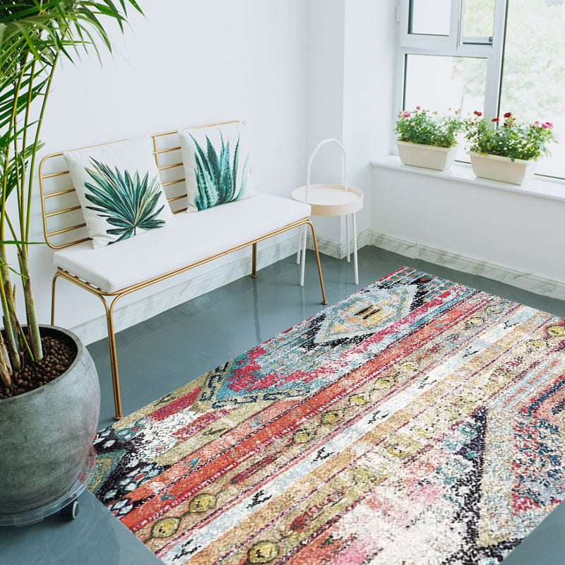 Bohemian Tribal Pattern Rug Multicolor Polyester Rug Machine Washable Non-Slip Backing Area Rug for Living Room