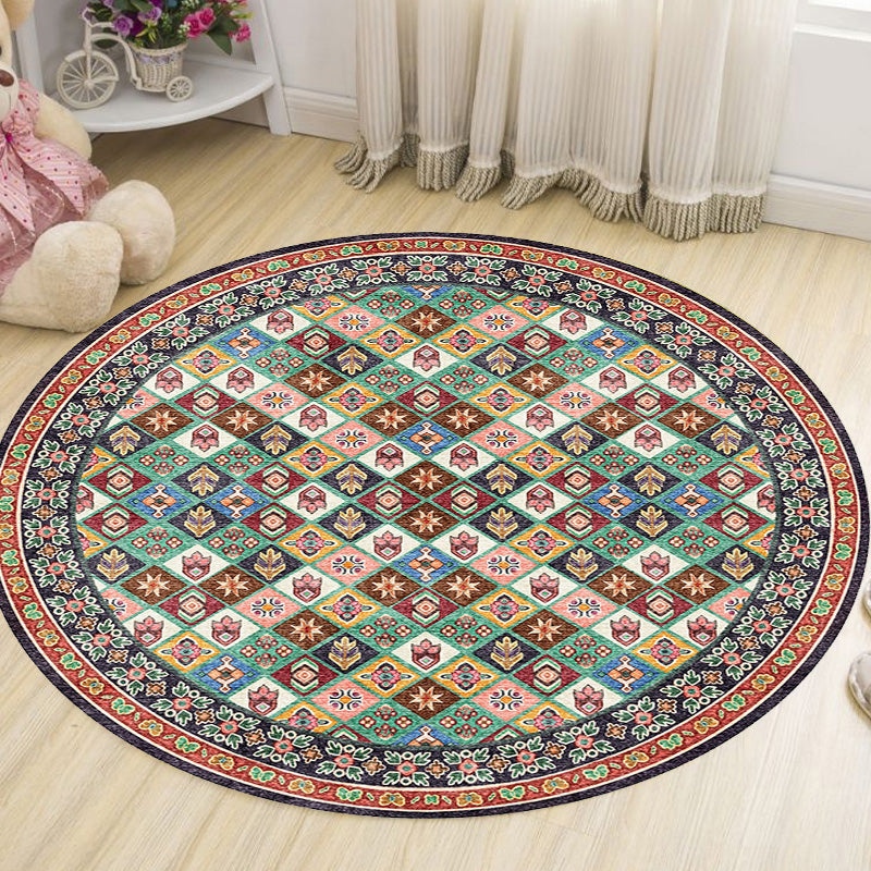 Unique Tribal Rhombus Pattern Rug Multicolor Moroccan Rug Polyester Pet Friendly Non-Slip Backing Washable Area Rug for Living Room