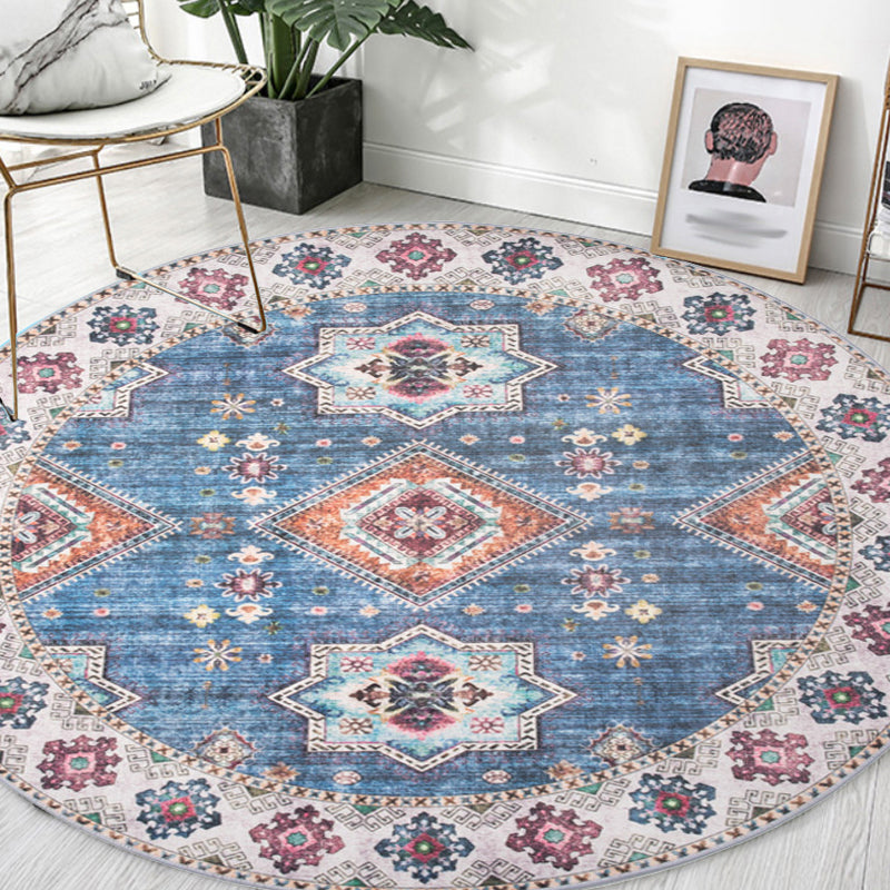 Unique Tribal Rhombus Pattern Rug Multicolor Moroccan Rug Polyester Pet Friendly Non-Slip Backing Washable Area Rug for Living Room