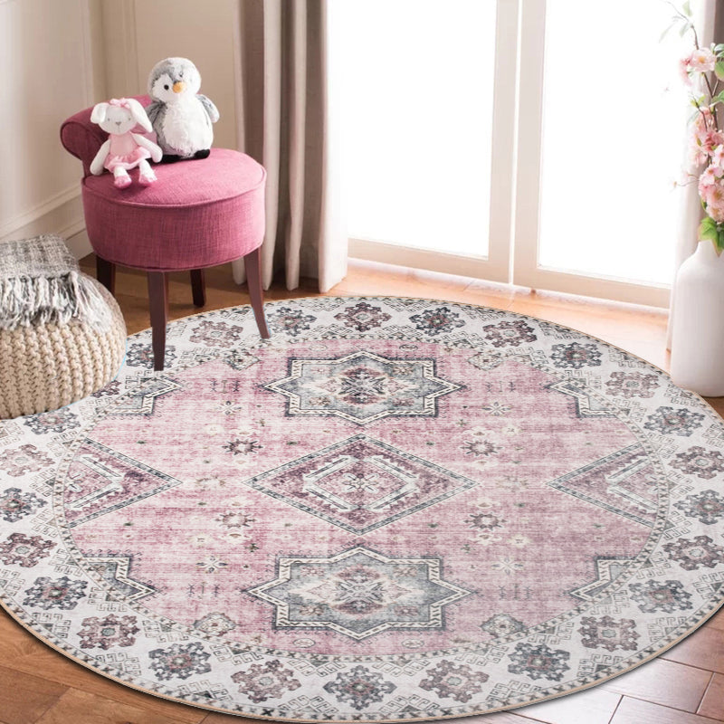 Unique Tribal Rhombus Pattern Rug Multicolor Moroccan Rug Polyester Pet Friendly Non-Slip Backing Washable Area Rug for Living Room