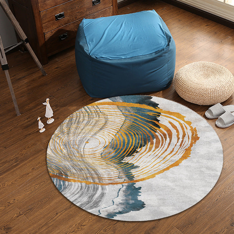 Contemporary Watercolor Pattern Rug with Swirl Stripe Multicolor Polyester Rug Non-Slip Backing Washable Pet Friendly Carpet for Bedroom