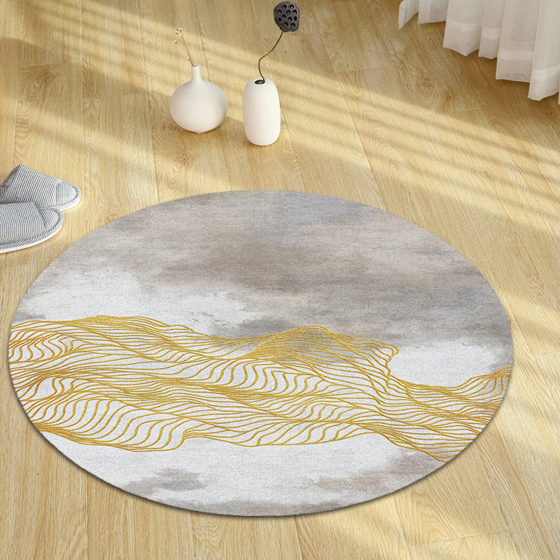 Contemporary Watercolor Pattern Rug with Swirl Stripe Multicolor Polyester Rug Non-Slip Backing Washable Pet Friendly Carpet for Bedroom