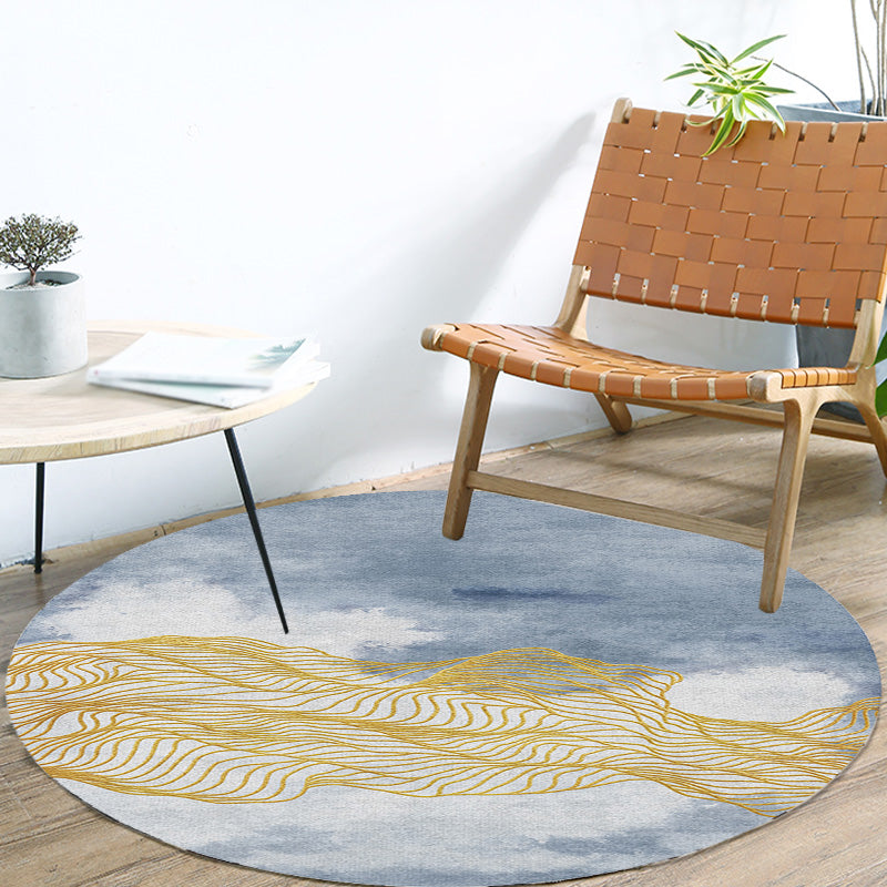 Contemporary Watercolor Pattern Rug with Swirl Stripe Multicolor Polyester Rug Non-Slip Backing Washable Pet Friendly Carpet for Bedroom