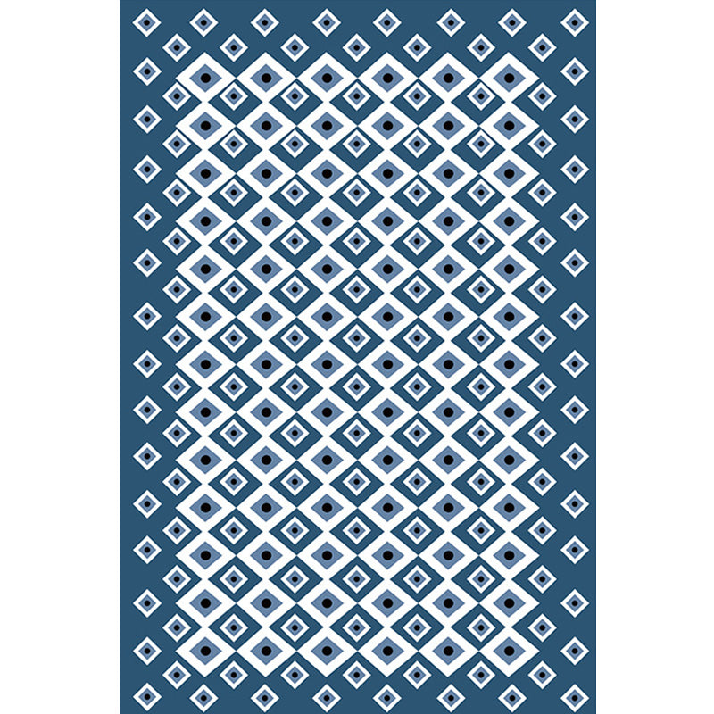 Retro Geometric Pattern Rug Blue Bohemian Rug Polyester Pet Friendly Non-Slip Backing Washable Area Rug for Living Room