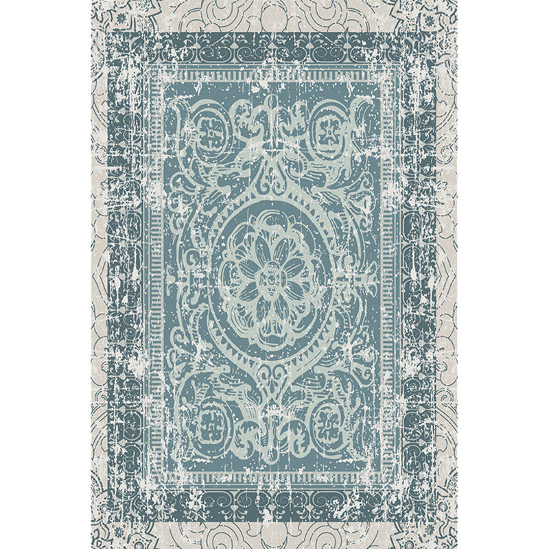 Green Moroccan Rug Polyester Medallion Pattern Rug Pet Friendly Washable Anti-Slip Backing Carpet for Decoration