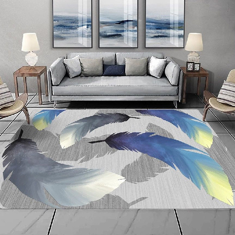 Nordic Feather Pattern Rug Multicolor Polyester Rug Washable Pet Friendly Non-Slip Area Rug for Living Room