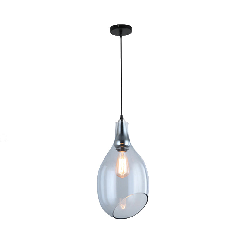 Bottle Pendant lampe moderniste bleu / ambre verre 1 lumière nickel suspendu luminaire pour chambre à coucher