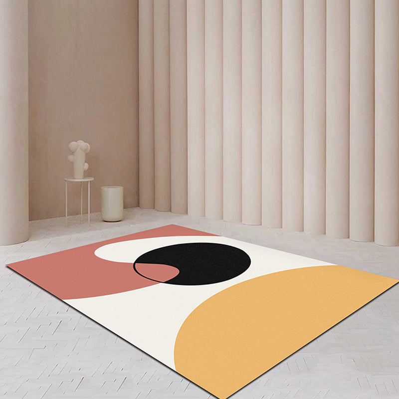 Modernist Colorblock Rug Beige and Yellow Polyester Rug Non-Slip Backing Washable Pet Friendly Carpet for Bedroom