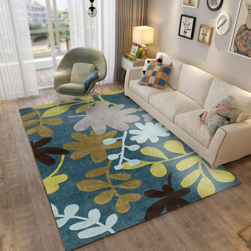 Bohemian Botanical Pattern Rug Multicolor Polyester Rug Washable Pet Friendly Anti-Slip Carpet for Living Room