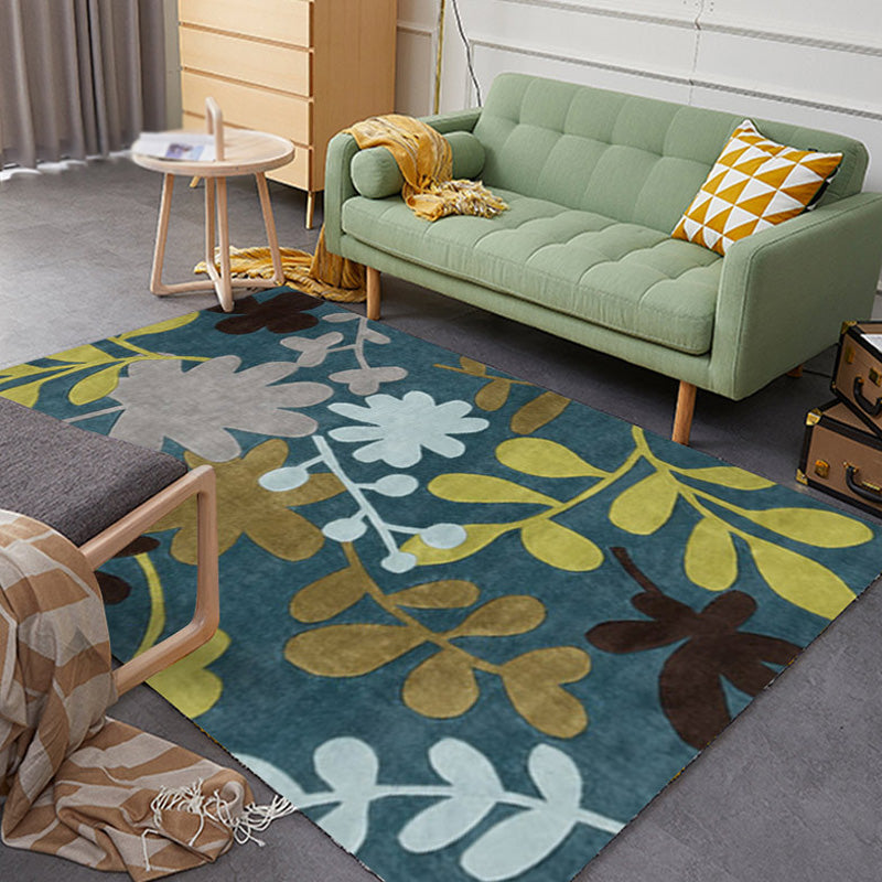 Bohemian Botanical Pattern Rug Multicolor Polyester Rug Washable Pet Friendly Anti-Slip Carpet for Living Room