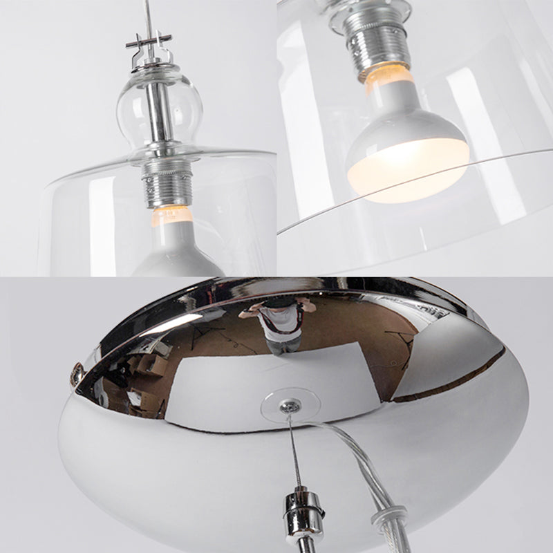 Luz colgante moderna 1 de luz con tono de vidrio transparente cromo