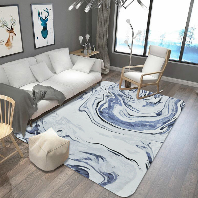 Blauer Modernismus-Teppich, Polyester-Teppich mit Aquarellmuster, haustierfreundlich, maschinenwaschbar, rutschfester Teppich zur Dekoration
